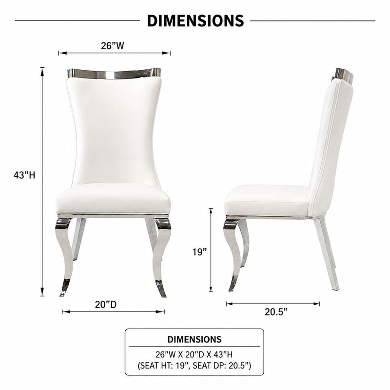Bedy Dining Side Chair Set of 2, Textured White Velvet, Silver Saber Legs image number 7