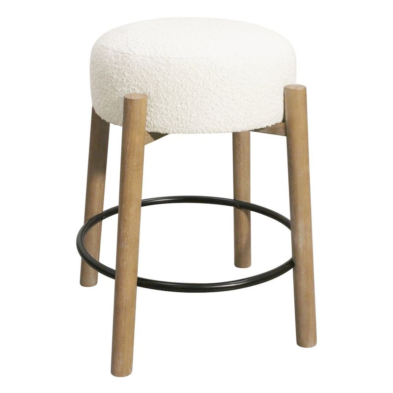 Natalia Counter Stool in Ivory Boucle Fabric 2-Piece Set