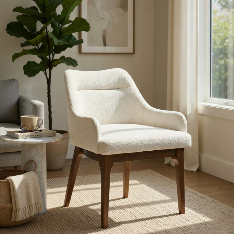 Pery Dining Side Chair Set of 2, White Chenille, Angled Oak Brown Legs image number 8