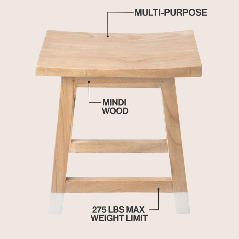 Finesse Classic Casual Handcrafted Solid Mindi Wood Accent Stool with Tipped Legs image number 2