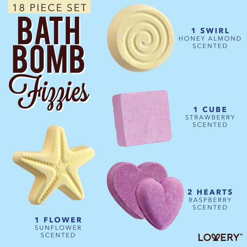 Lovery Bath Bombs Gift Set - 17 Large Bath Fizzies with Shea and Coco Butter image number 1