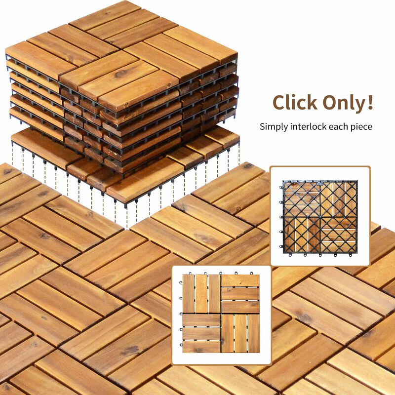 Acacia Wood Interlocking Patio Deck Tile - 27 Pieces
