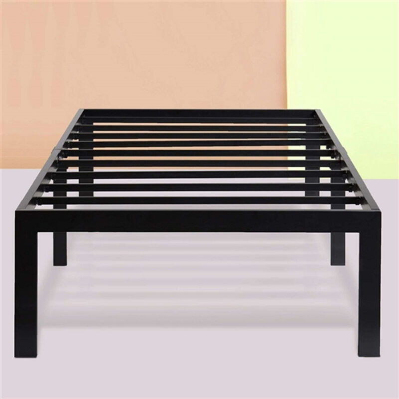 Sturdy High Black Metal Platform Bed Frame with Heavy Duty Support