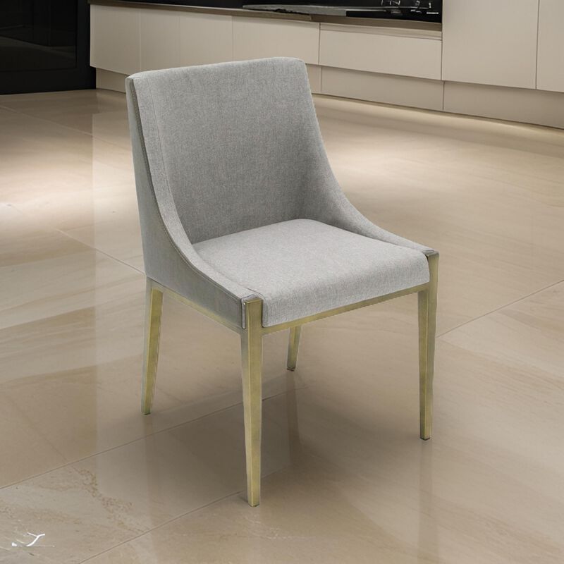 Cid Shyla 21 Inch Dining Chair, Sloped Arms, Gray Faux Leather, Brass Base - Benzara image number 5