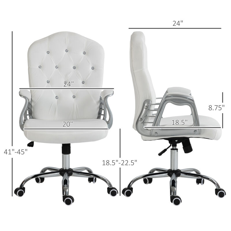Vinsetto Home Office Chair, Velvet Computer Chair, Button Tufted Desk Chair with Swivel Wheels, Adjustable Height, and Tilt Function, White