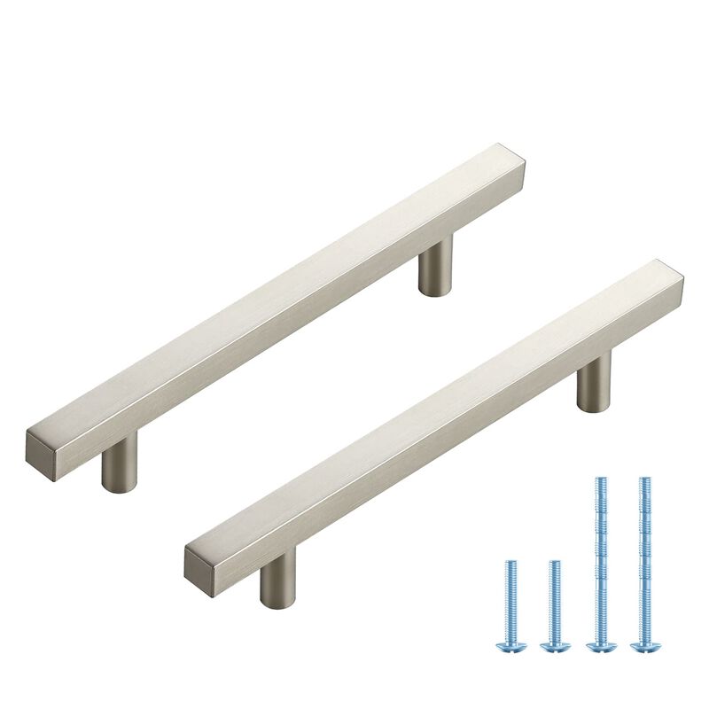 10 Pack Brushed Nickel Cabinet Drawer Pulls Handles for Kitchen Cupboard 7.38 Inch With 5 Inch Hole Center Square Bar Stainless