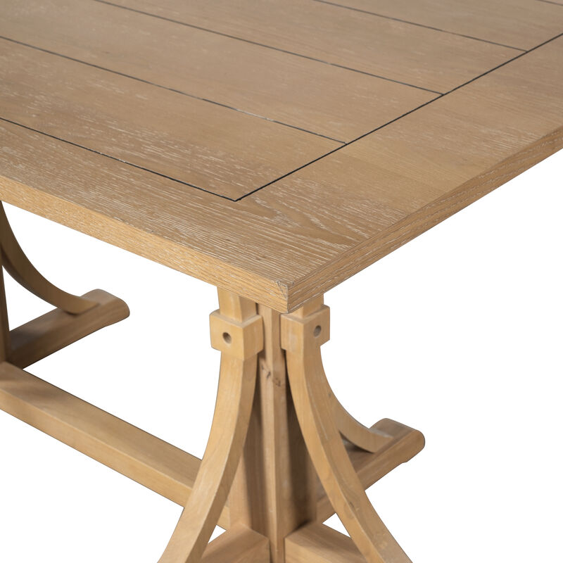 Merax Farmhouse Dining Table with Reinforced Cross Base, Solid Rubberwood Frame image number 6
