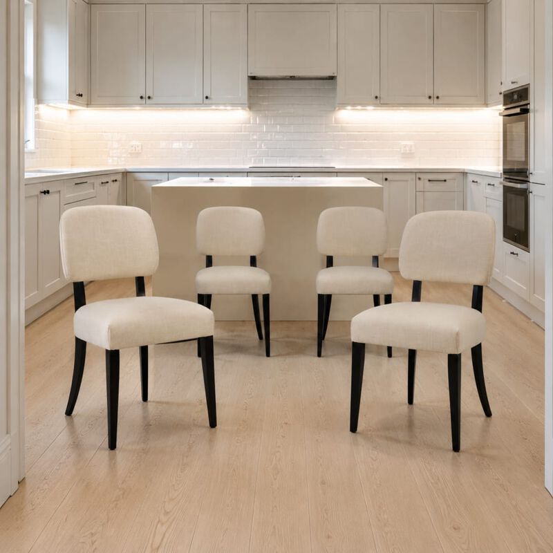 GOODSILO Set of 2 Fabric Upholstered Wooden Dining Chairs, Mid-Century Modern Farmhouse Style for Kitchen, Dining Room & Small Spaces image number 2