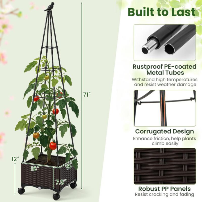Hivvago Raised Garden Bed Adjustable with Plant Box and Trellis with Lockable Wheels