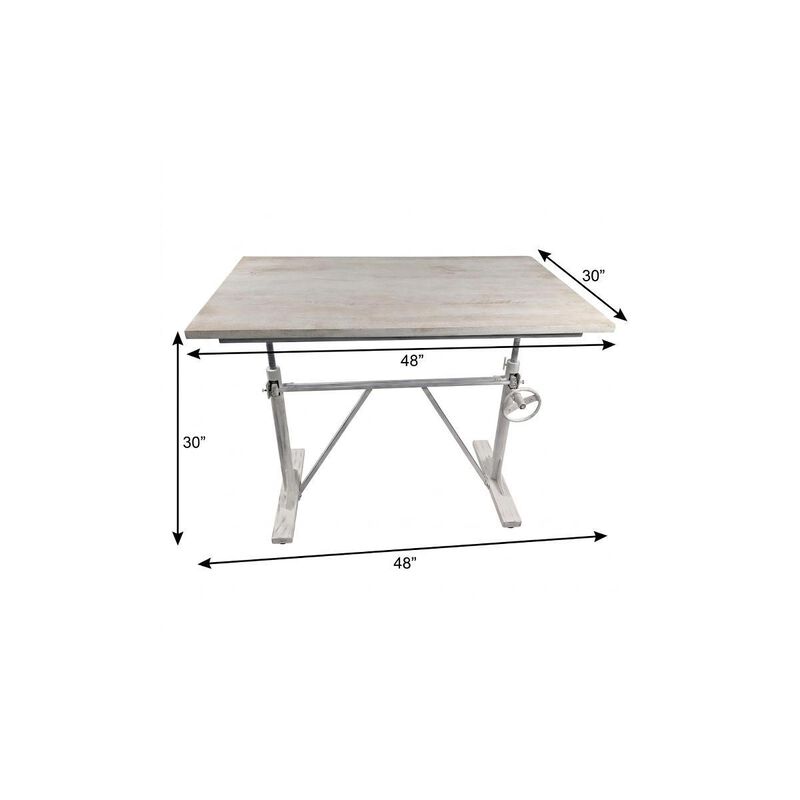 HomeRoots Adjustable Antiqued White Solid Wood and Iron Trestle Standing Desk image number 6