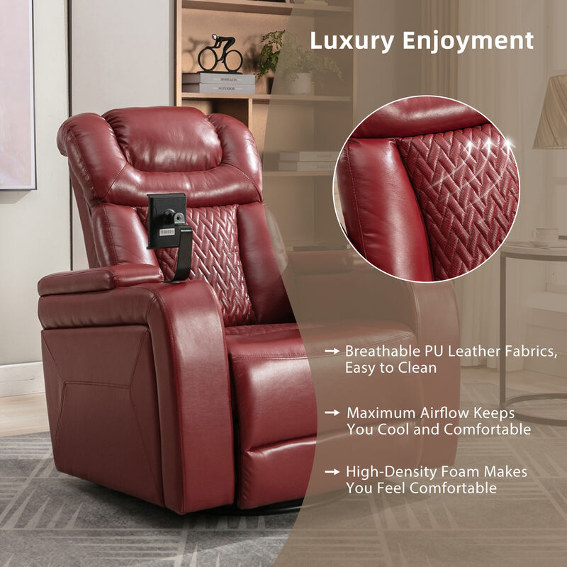 Merax 270 Degree Swivel PU Leather Power Recliner Individual Seat Home Theater Recliner with Comforable Backrest image number 6