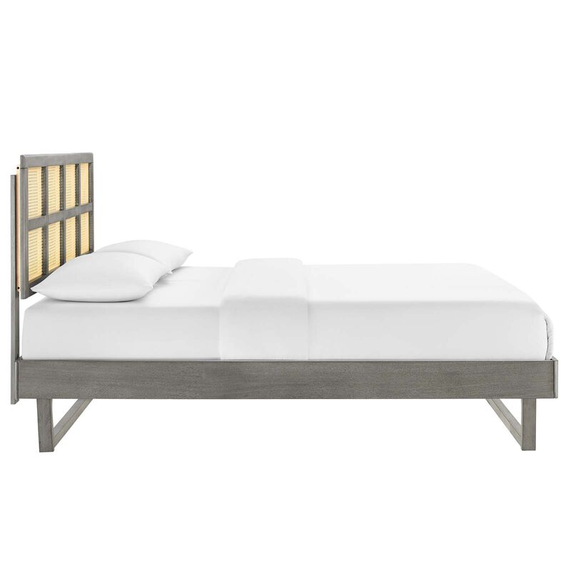 Modway - Sidney Cane and Wood Queen Platform Bed with Angular Legs