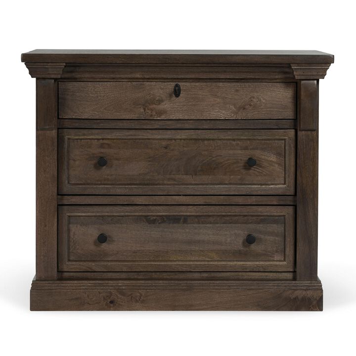Adele Nightstand, 3 Drawers, Classic Cocoa Brown Mango Wood, 36 Inch - Benzara