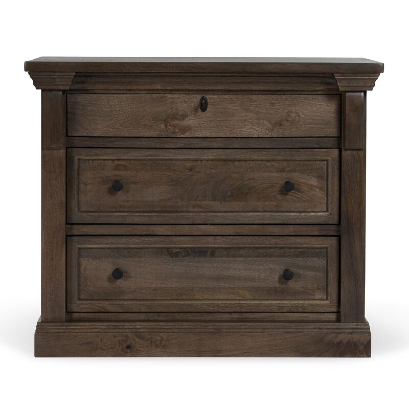 Adele Nightstand, 3 Drawers, Classic Cocoa Brown Mango Wood, 36 Inch - Benzara