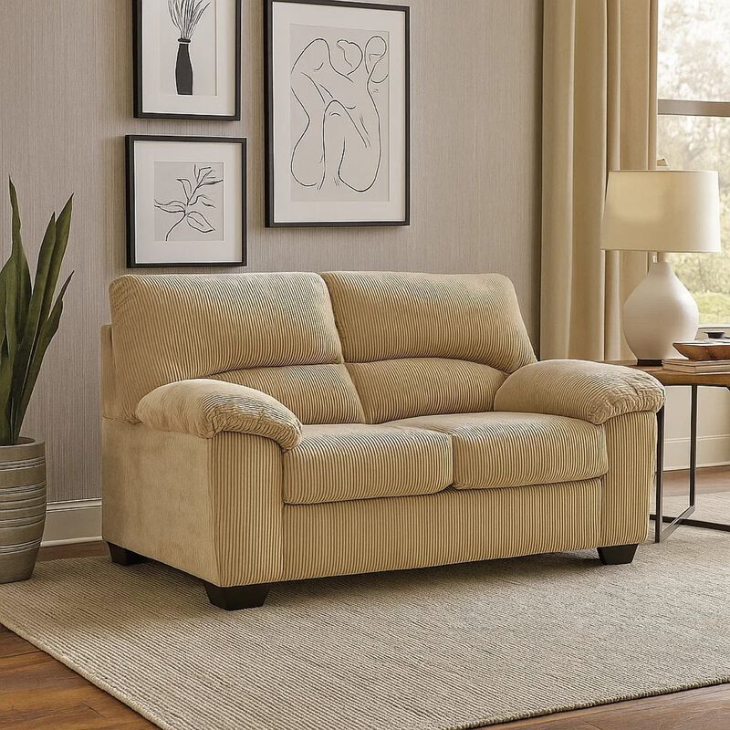 Simy Loveseat, 63 Inch Modern Style Sand Beige Polyester, Pillow Arms image number 6