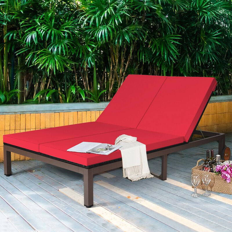 2-Person Patio Rattan Lounge Chair with Adjustable Backrest