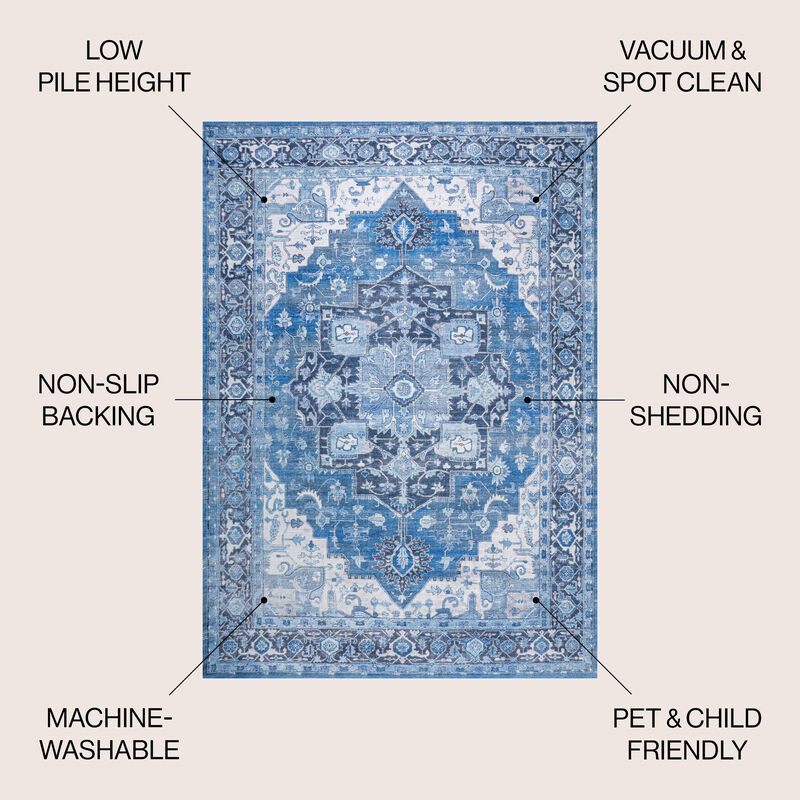 Maris Ornate Medallion Machine-Washable Area Rug