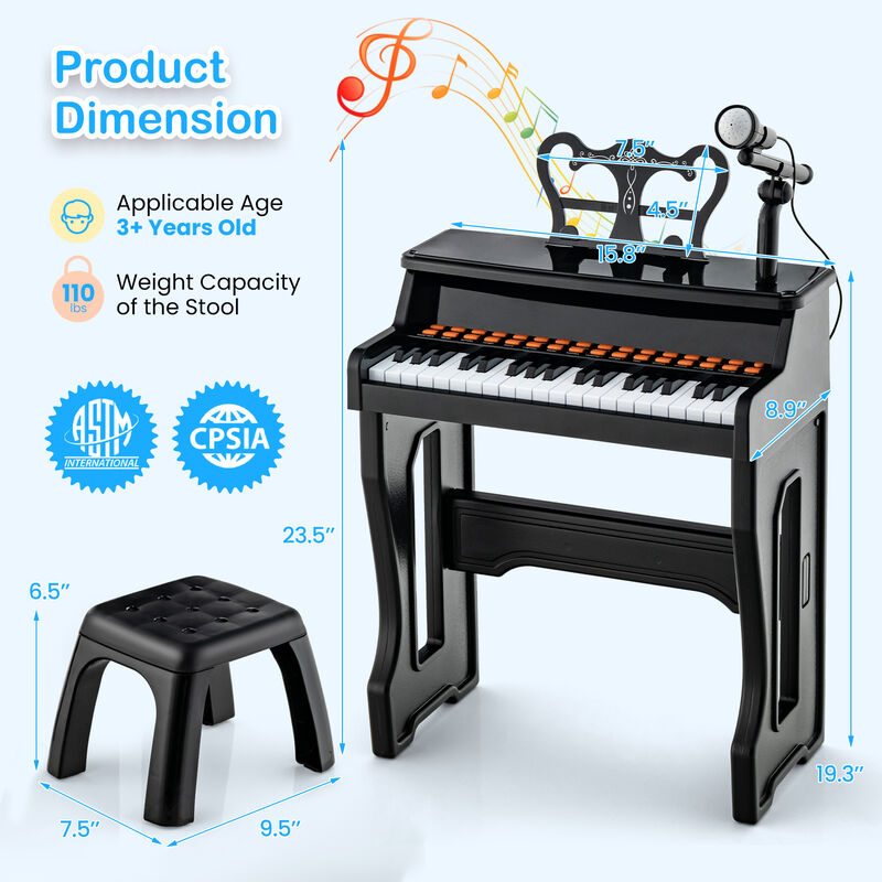 Kids 37-Key Piano with Microphone and Detachable Music Stand for Learning image number 6