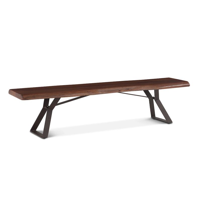 World Interiors Nottingham 90-Inch Acacia Wood Live Edge Dining Bench in Walnut Finish