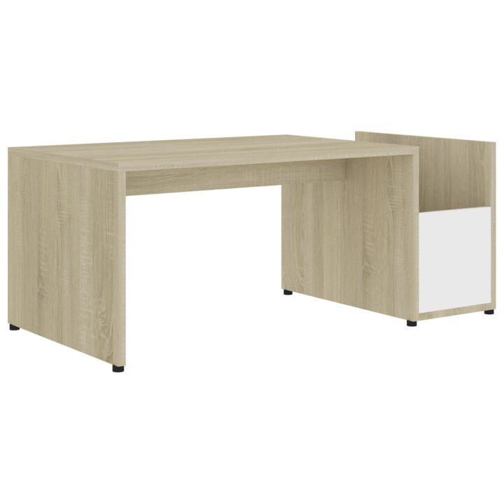 Aisifx Coffee Table White and Sonoma Oak 35.4"x17.7"x13.8" Chipboard