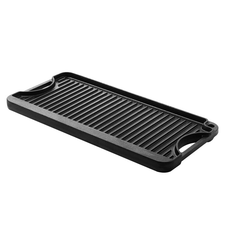 Pre-Seasoned Cast Iron Griddle Grill Pan, Reversible Portable Cookware for Stove, BBQ & Camping-Black