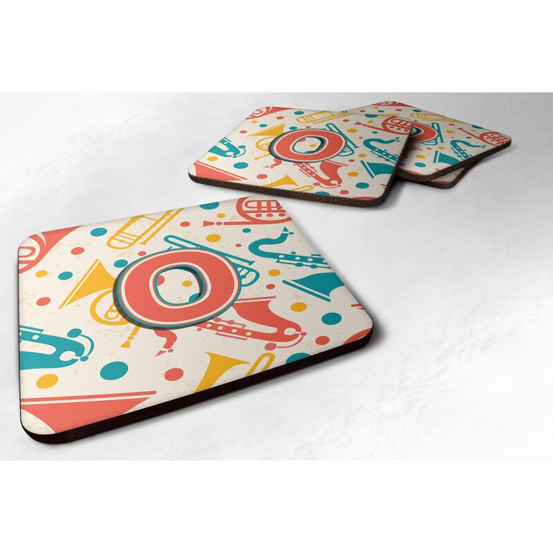 Caroline's Treasures CJ2001-OFC Letter O Retro Teal Orange Musical Instruments Initial Foam Coasters (Set of 4), 3.5, Multicolor
