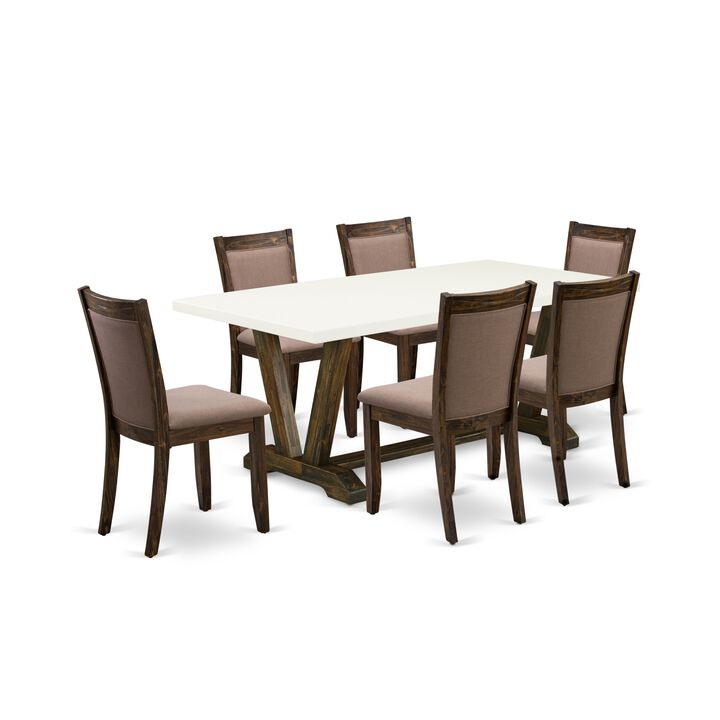 East West Furniture V727MZ748-7 7Pc Dinette Set - Rectangular Table and 6 Parson Chairs - Multi-Color Color