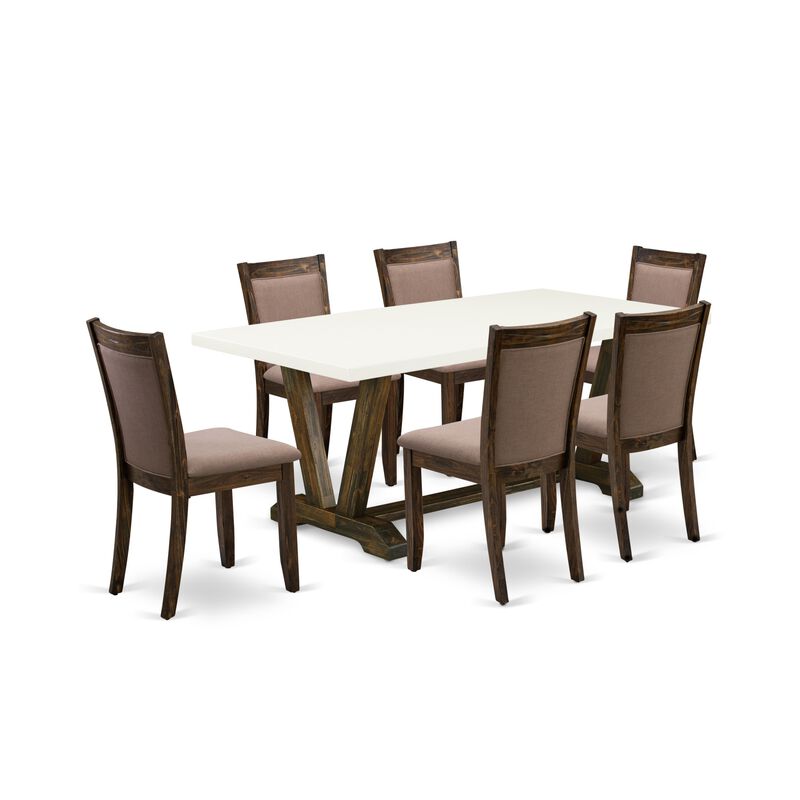 East West Furniture V727MZ748-7 7Pc Dinette Set - Rectangular Table and 6 Parson Chairs - Multi-Color Color