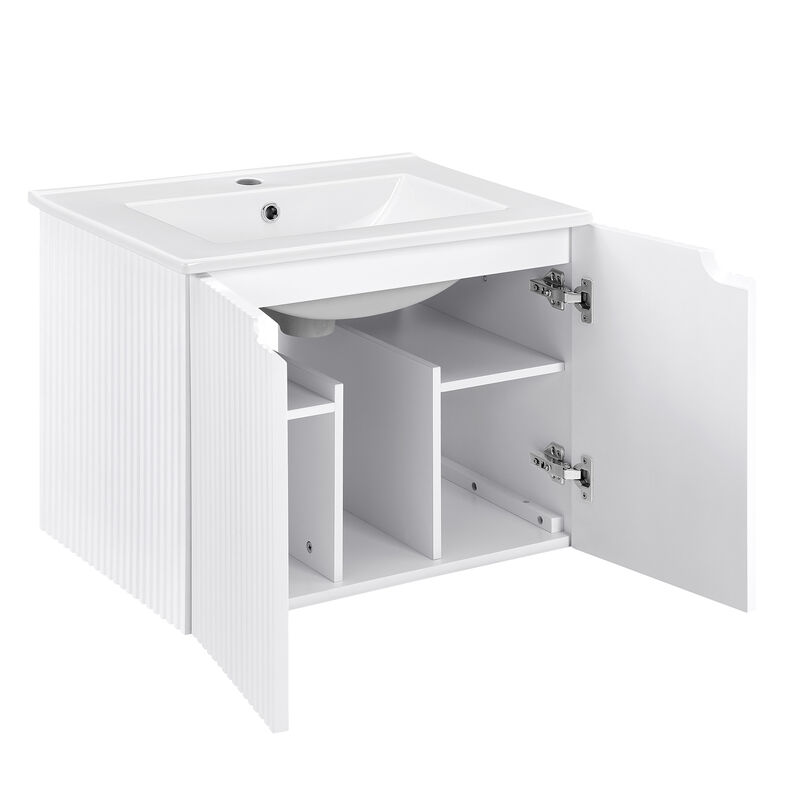 17.72 in. W x 23.62 in. D x 18.7 in. H Single Sink Bath Vanity with Recessed Handles with White Ceramic Top