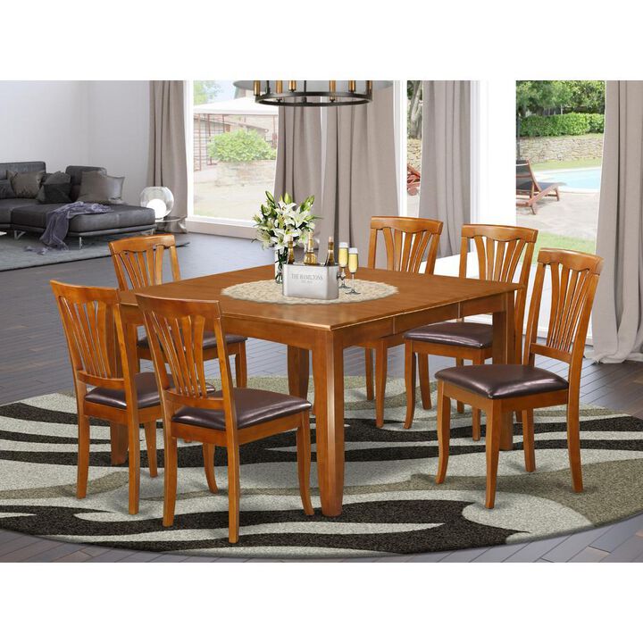 7 Pc Dining room set-Square Dining Table with Leaf and 6 Dining Chairs