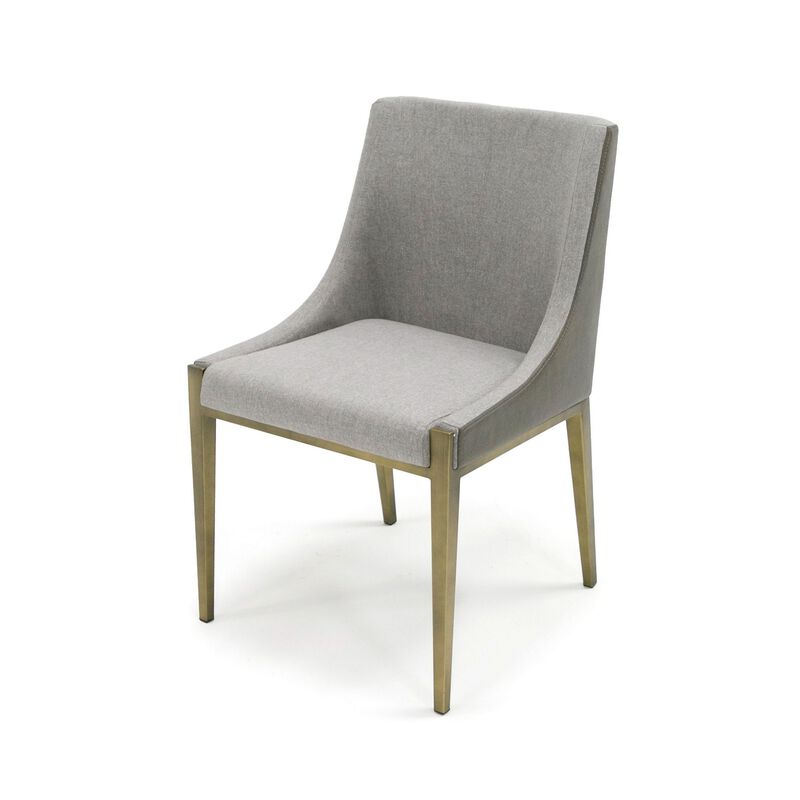 Cid Shyla 21 Inch Dining Chair, Sloped Arms, Gray Faux Leather, Brass Base - Benzara image number 2
