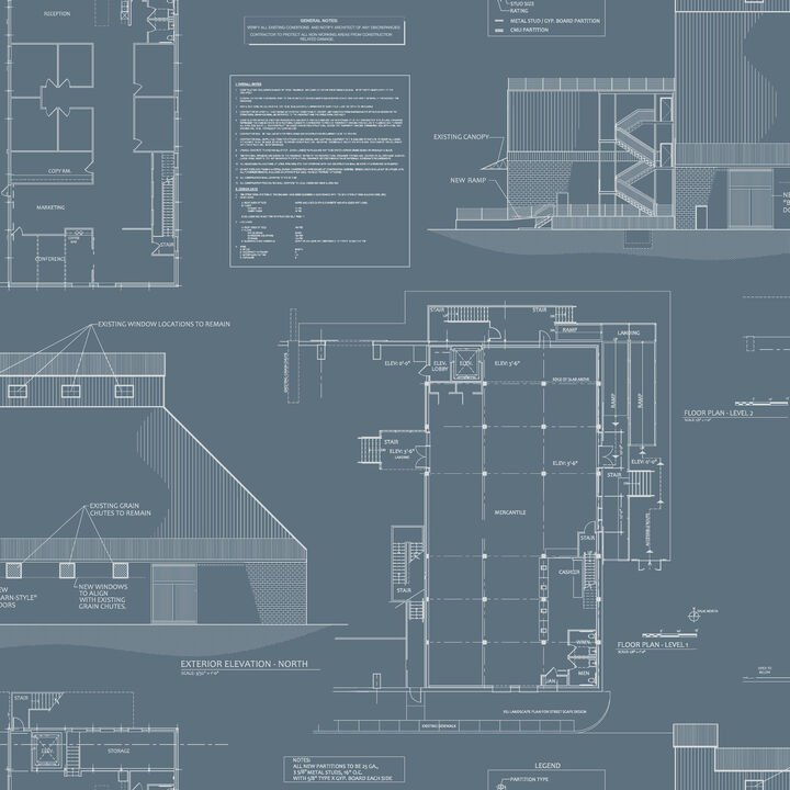 The Market Blue & White Wallpaper