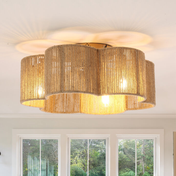 21" Boho Chic Natural Rope Gold Smart Ceiling Fan Flush Mount with Remote and App