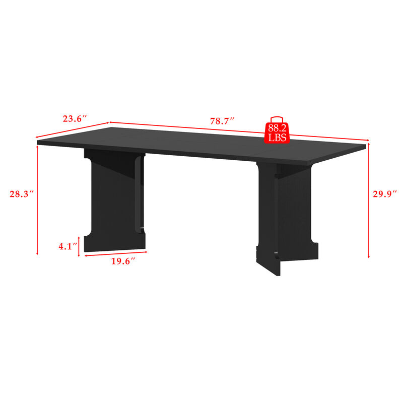 FUFU&GAGA Modern Solid Wood Grain Dining Table with Thickened Tabletop & Hollow Legs, Heavy-Duty Construction (78.7 in. L x 35.4 in. W x 29.9 in. H, 88.2 lbs), Full Wood Tone