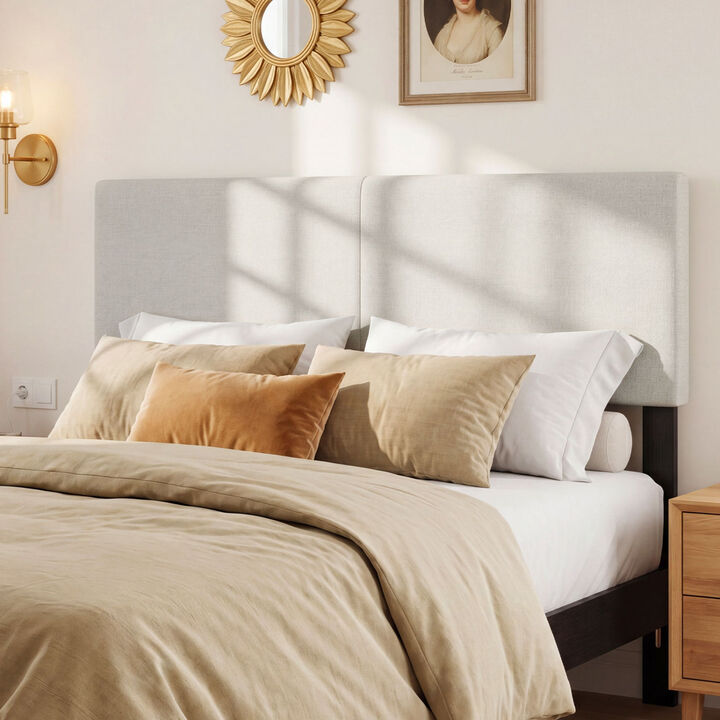 Queen Full Size Upholstered Headboard with Vertical Quilted Linen Fabric