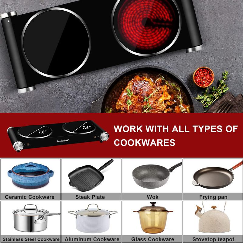 1800W Electric Hot Plate Cooktop with 2 Burners image number 2
