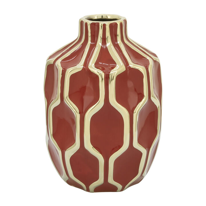 Cer Vase 8", Red/gold