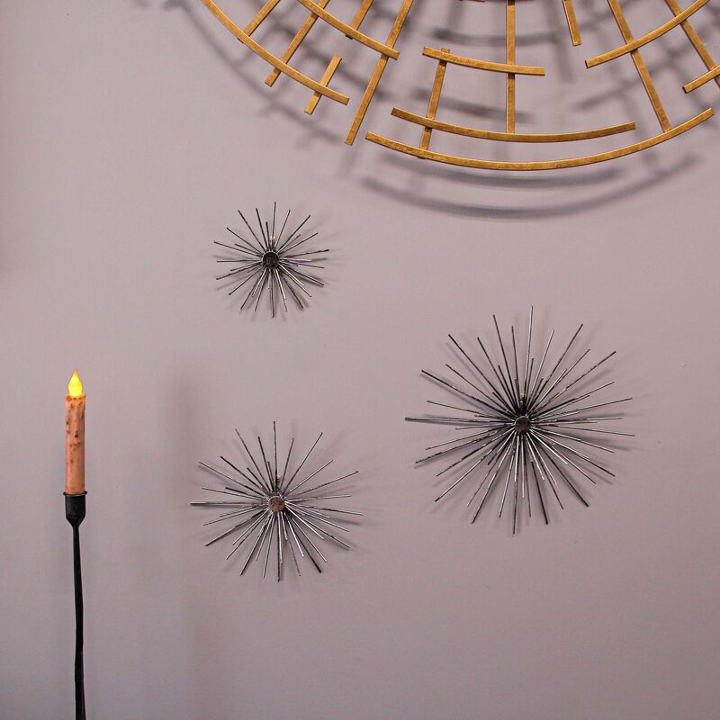 Aged Silver Finish Mid-Century Modern Atomic Star Burst Wall Sculptures Set of 3 image number 5