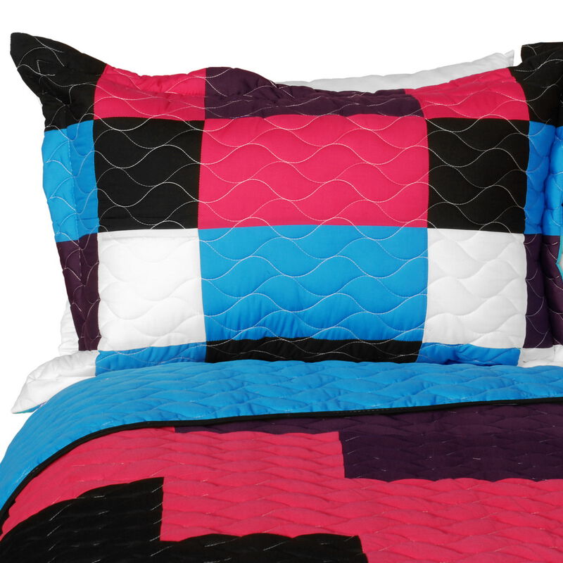 Gonna Lie Queen Size Patchwork Quilt Set Geometric Quilted Soft Bed Cover image number 4