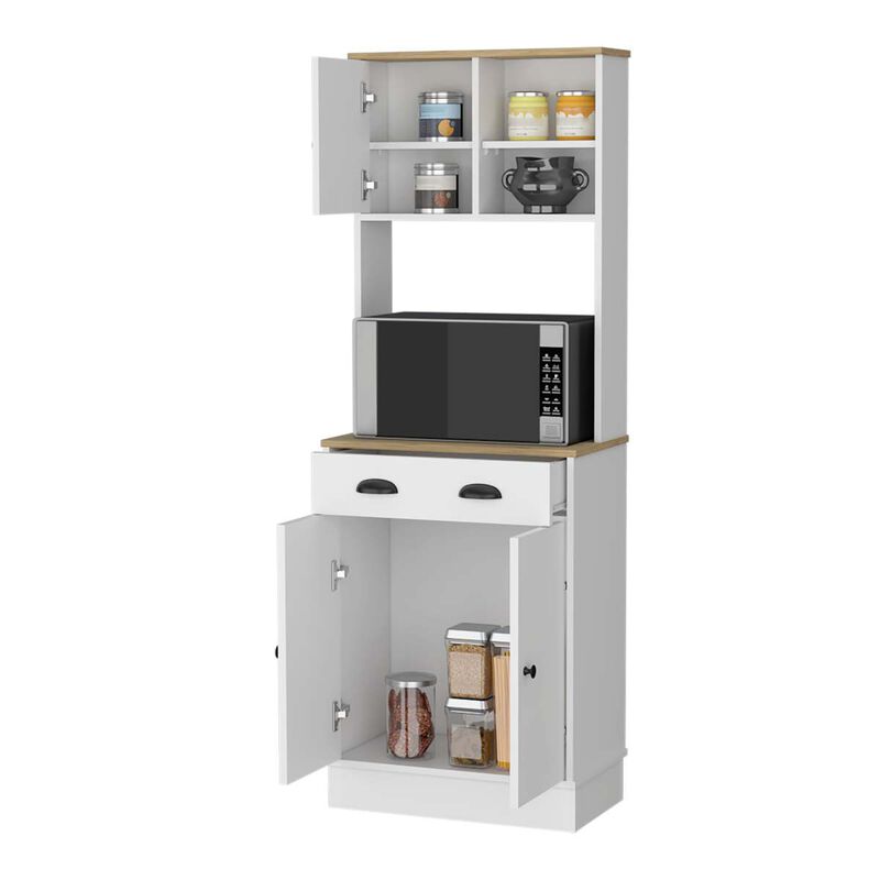 Palmer 2-Door Cabinet Microwave Kitchen Pantry in White and Macadamia