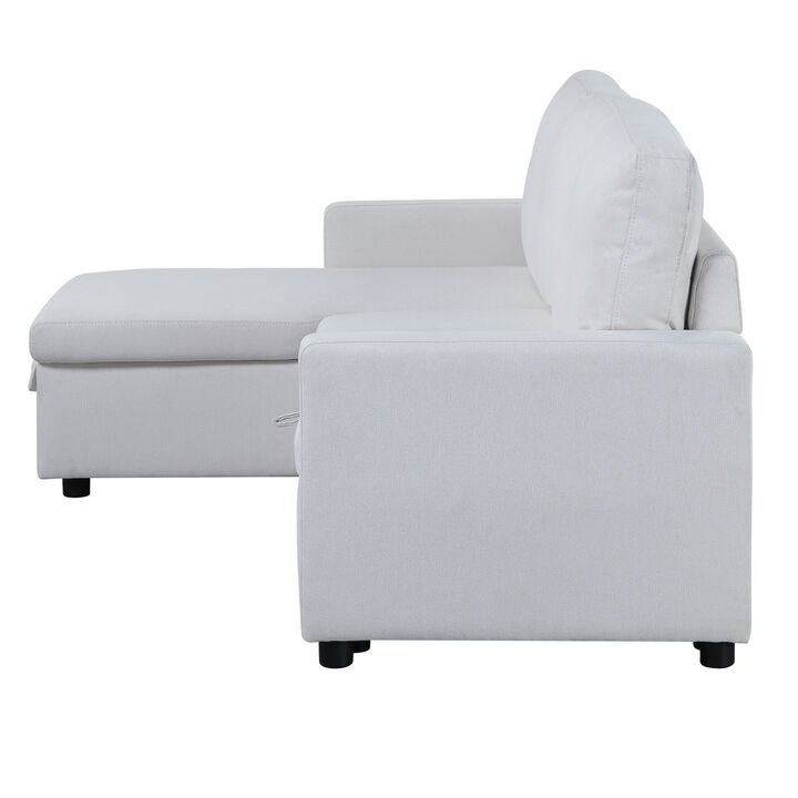 Hiltons Sleeper Sectional Sofa w/Storage, White Fabric LV