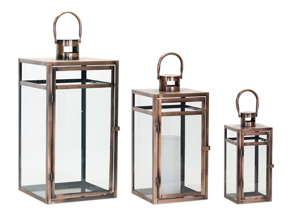 HouzBling Lantern (Set of 3) 11.75"H, 16"H, 20.5"H Metal/Glass