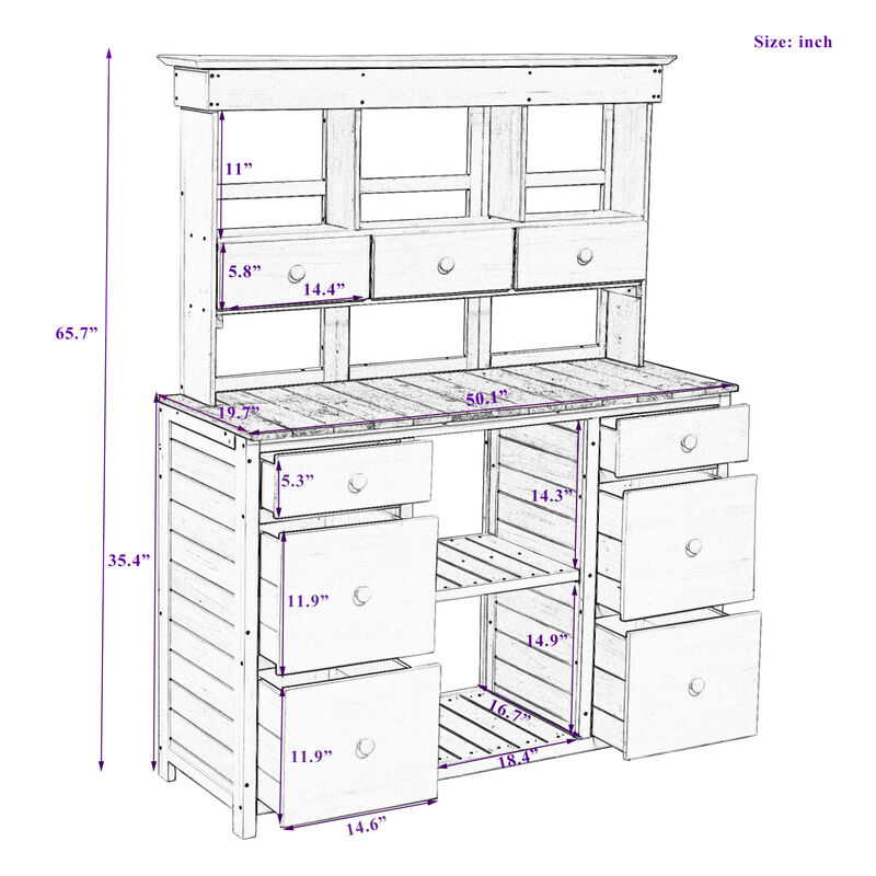 Potting Bench with Multiple Drawers & Shelves, Adjustable Shelf & Anti-Falling Device