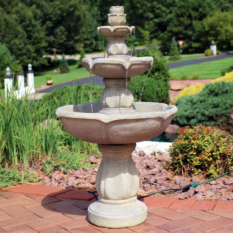Sunnydaze Birds' Delight Fiberglass Outdoor 3-Tier Water Fountain image number 2