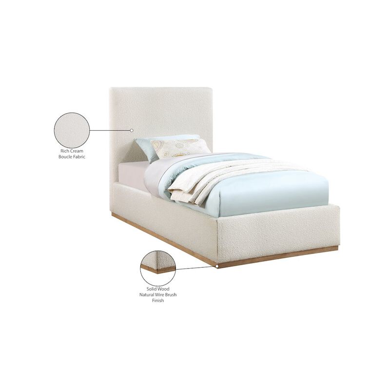 Meridian Furniture Monaco Cream Boucle Fabric Twin Bed