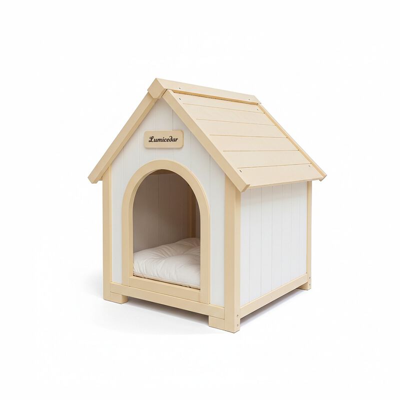 Solid Cedar Pet House, Cream Yellow Cabin Style Indoor Shelter for Small Dogs & Cats image number 0