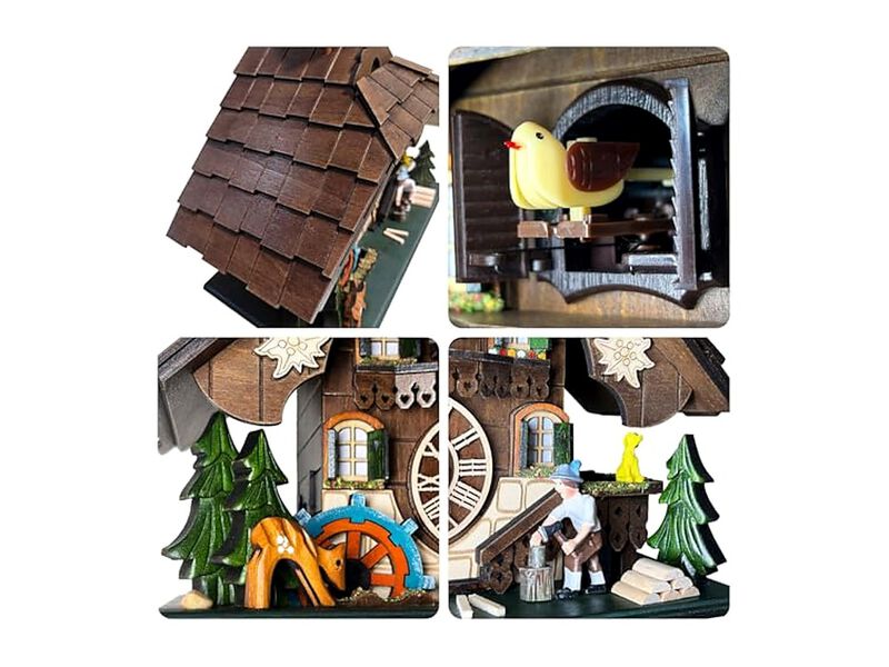 Cuckoo Melodies Volume Control Night Mode Wall Clock 23 Inch Wood Black Rustic image number 3