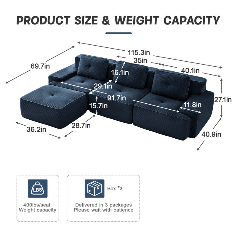 Jonvar 117" Modern L-Shaped Modular Sectional image number 7