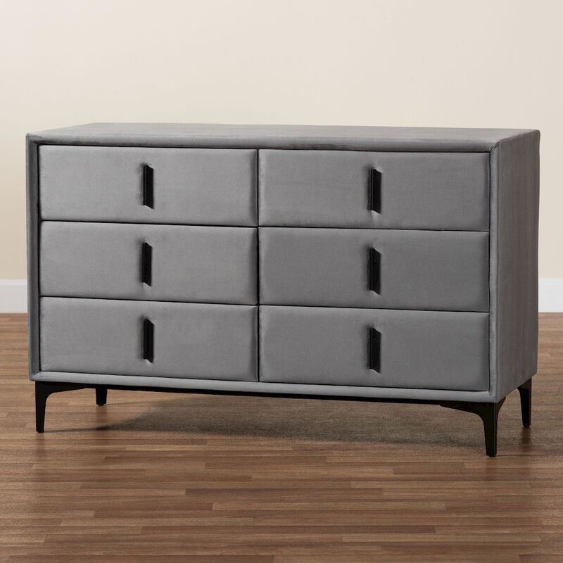 Baxton Studio Etienne Modern Slate Grey Velvet 6-Drawer Dresser