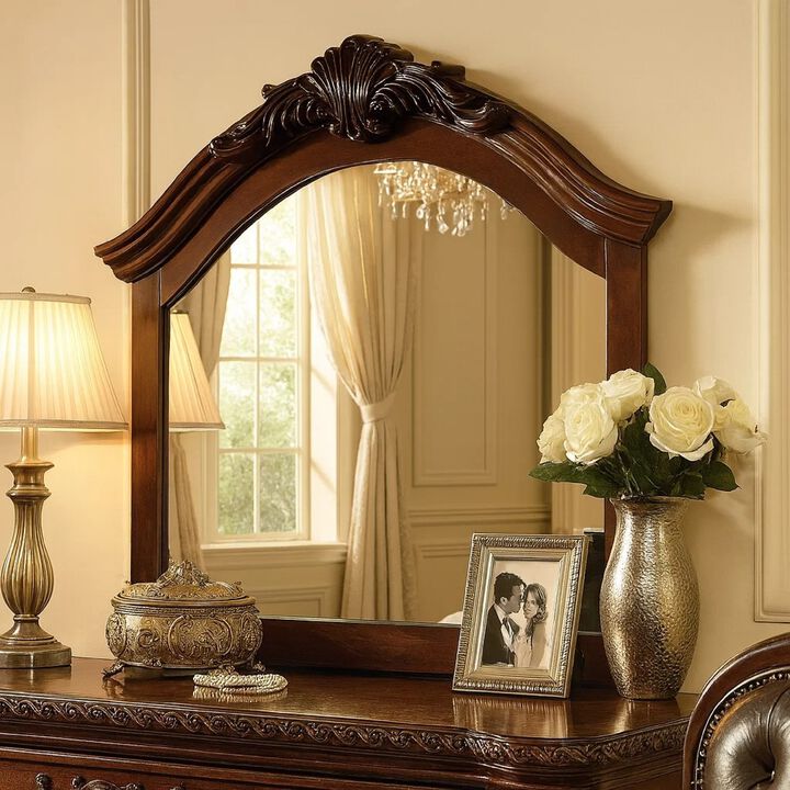Velda II Baroque Style Mirror In Brown Cherry Finish